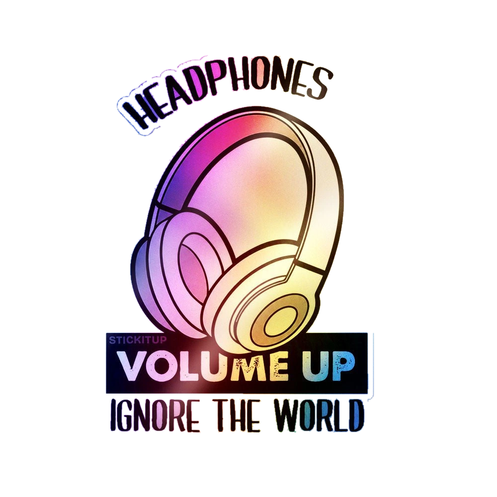 Headphones on Volume Up Holographic Stickers
